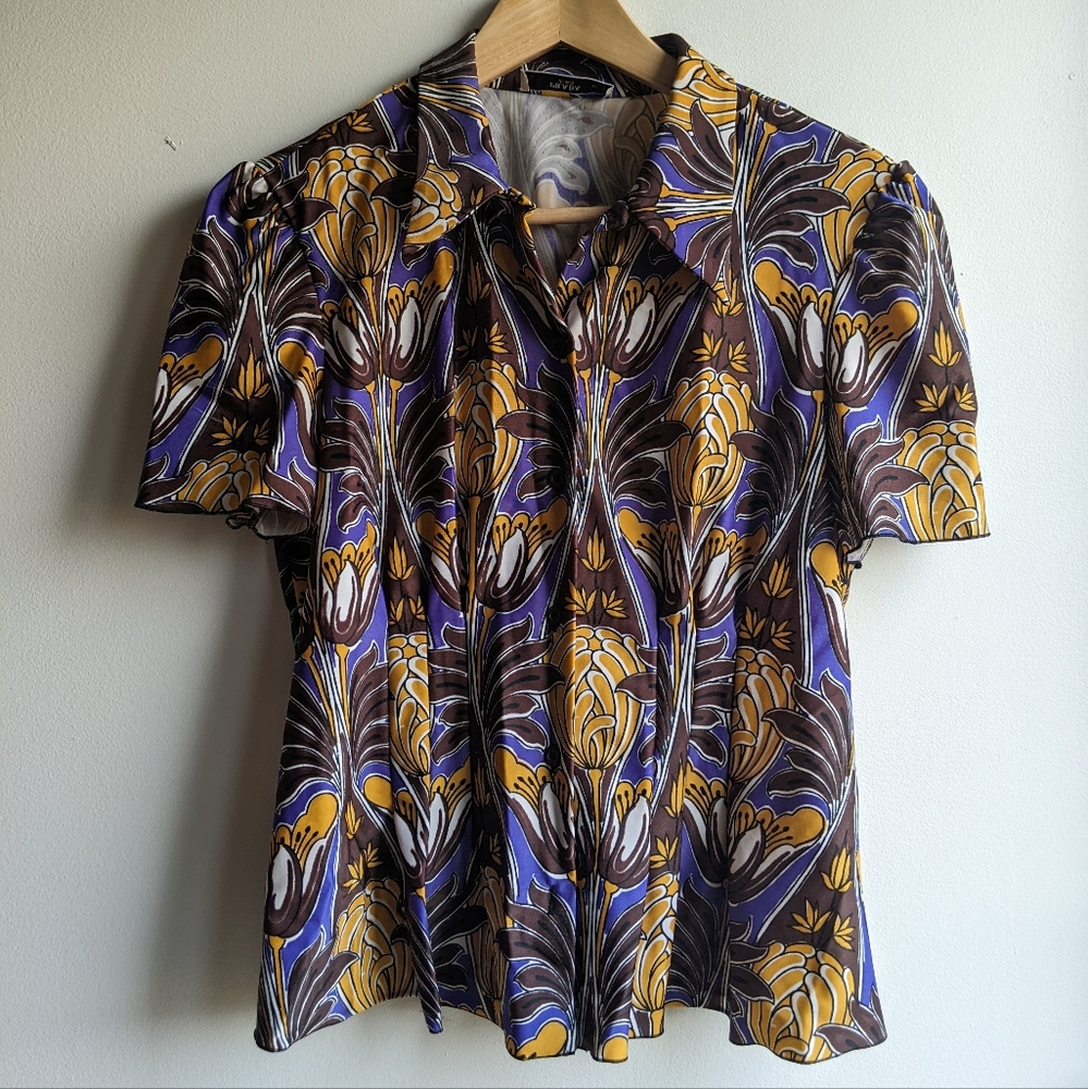 PRADA Purple floral short sleeve button down shirt